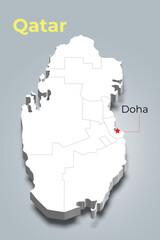Qatar 3d map with border of regions