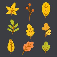 Set of colorful autumn leaves. Watercolor vector illustration 
