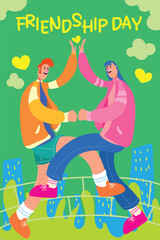 graphic vector illustration of two best friends giving handshake cheerfully great for banner, poster and flyer