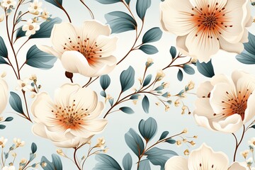 white mint flowers watercolor seamless patterns.exotic floral pattern wallpaper texture.Generative AI
