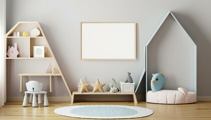 Modern interior of minimalistic children's room On Wall Mockup 
