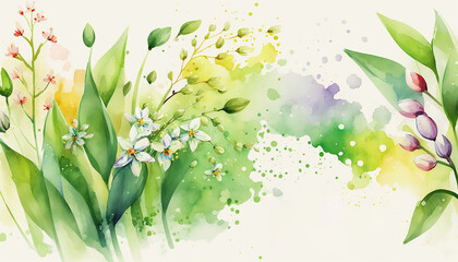 Watercolor spring background hand drawn. Generative AI.