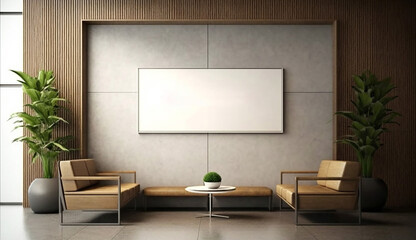 3d realistic empty wall mockup in modern office Lobby. Generative AI.