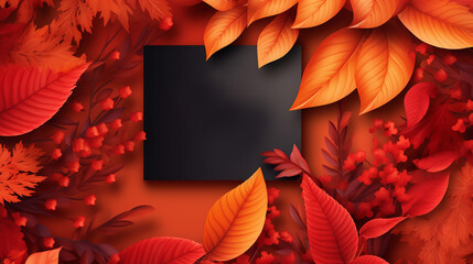 Autumn sale background with red leaves fall nature. Generative AI.