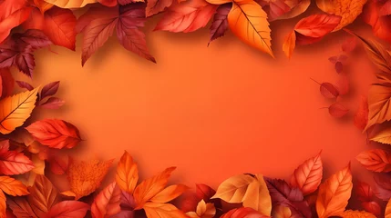  Horizontal autumn banner with 3D realistic colored. Generative AI. © BornHappy