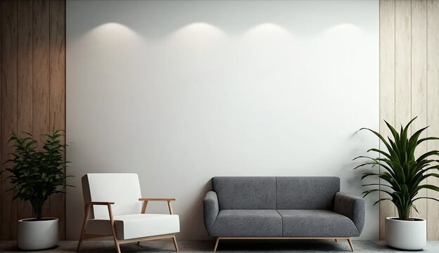 Realistic empty wall for logo mockup in office lobby. Generative AI.