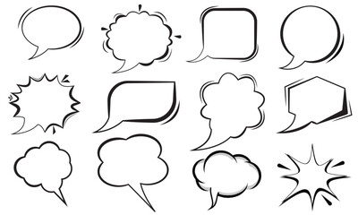 Obraz premium Blank comic bubbles and elements with black shadows in pop art style. Comic speech. Abstract creative vector collection white blank bubble comic text. Dialog window. Blank white banner for sale.