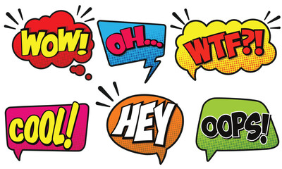 Set of bright cool and dynamic comic speech bubbles for different emotions and sound effects. comic bubble speech.