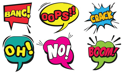 Set of bright cool and dynamic comic speech bubbles for different emotions and sound effects. comic bubble speech.