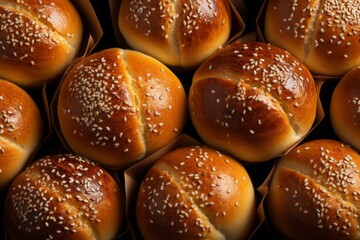 Sesame seeds are sprinkled on burger buns that have been made at home and baked in the oven. promotion for fast food, a special deal for starting a business. selective focus.