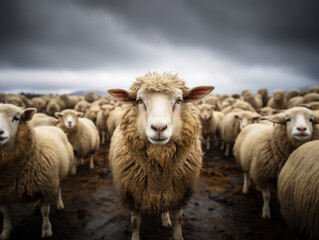 Majestic Flocks: Bountiful Wool Blanketed Fields. Generative AI