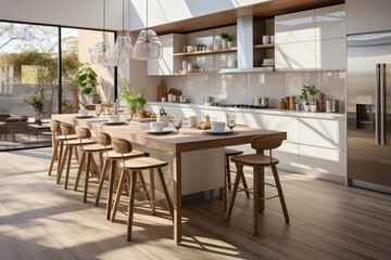 Fototapeta premium Modern and stylish interior design of a kitchen with a touch of luxury and elegance. Created with generative AI technology.