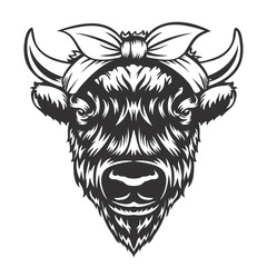 bison headband bandana line art. Farm Animal. bison buffalo logos or icons. vector illustration