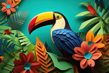AI-generated colorful Toco toucan- Kirigami style