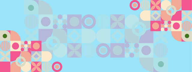 Modern scandinavian style background print. Trendy bright symbols and minimalist shape texture, geometry collage.