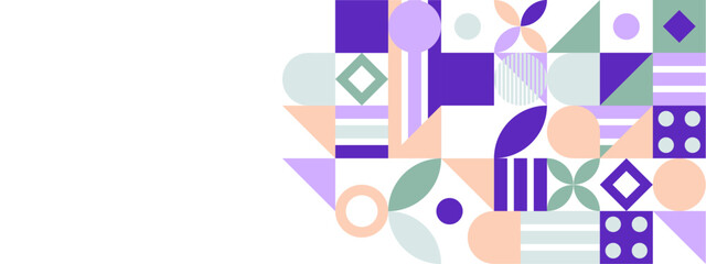 Modern scandinavian style background print. Trendy bright symbols and minimalist shape texture, geometry collage.