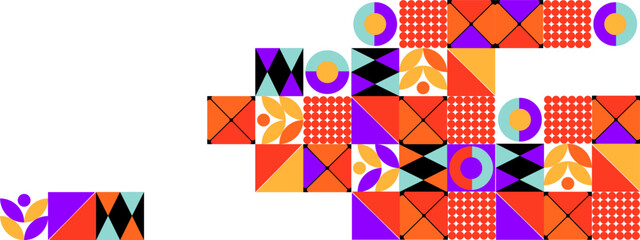 Minimal mosaic geometric shapes abstract modern background design. Design for poster, template on web, backdrop, banner, brochure, website, flyer, landing page, presentation, certificate, and webinar