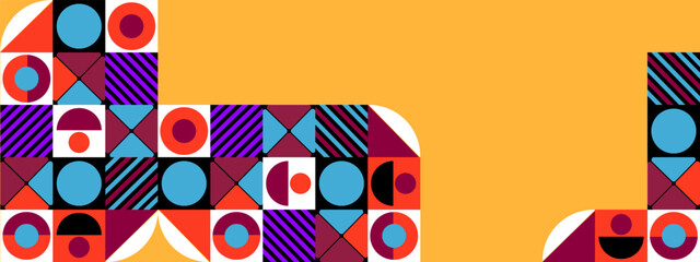 Obraz premium Minimal mosaic geometric shapes abstract modern background design. Design for poster, template on web, backdrop, banner, brochure, website, flyer, landing page, presentation, certificate, and webinar