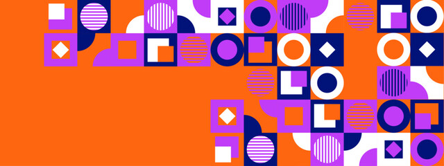Obraz na płótnie Canvas Geometric pattern background, vector multicolor geometry abstract print design with rectangles, squares and circles
