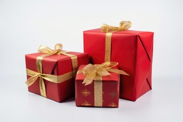 Obraz premium Christmas gift boxes on white background. Generative AI