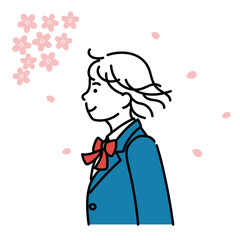 Obraz premium 女子学生の横顔シンプルイラスト 桜の季節