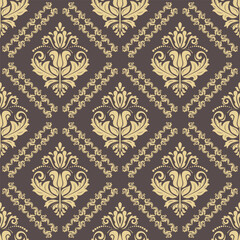 Classic seamless vector pattern. Damask orient ornament. Classic brown and golden vintage background. Orient pattern for fabric, wallpapers and packaging