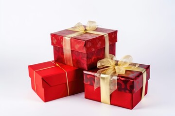 Fototapeta premium Christmas gift boxes on white background. Generative AI