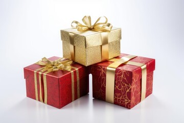 Christmas gift boxes on white background. Generative AI