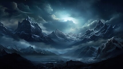 Beneath the stars, mountains, valley, Superimposition