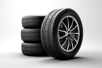 Car tires on a white background - obrazy, fototapety, plakaty