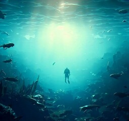 Fototapeta na wymiar diving underwater scene with fish