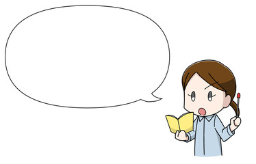 指示棒を持った険しい顔の女性教師のイラスト・フキダシ付き