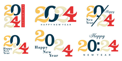 2024 Happy New Year logo text design. 2024 number design template. Vector illustration.