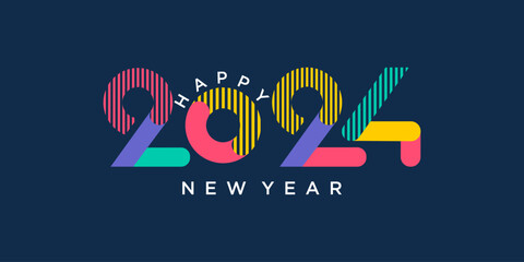 2024 Happy New Year logo text design. 2024 number design template. Vector illustration.
