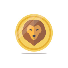 illustration of a coin logo with a lion face in the center