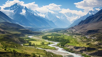 Fototapeta na wymiar Gorgeous mountain landscape. Scenic view of Hunza Valley in summer in Pakistan