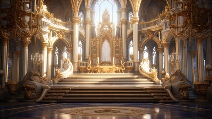 A realistic fantasy interior of the royal palace. golden palace. castle interior - obrazy, fototapety, plakaty