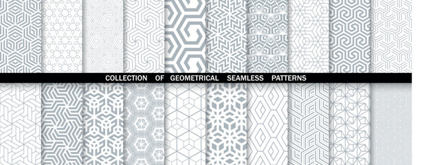 Geometric set of seamless gray and white patterns. Simpless vector graphics.