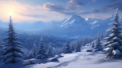 Winter landscape in the mountains background