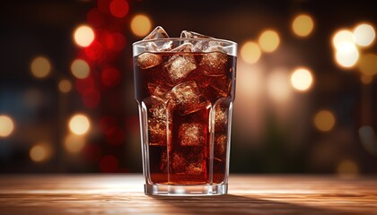 glass of cola with ice cubes - obrazy, fototapety, plakaty
