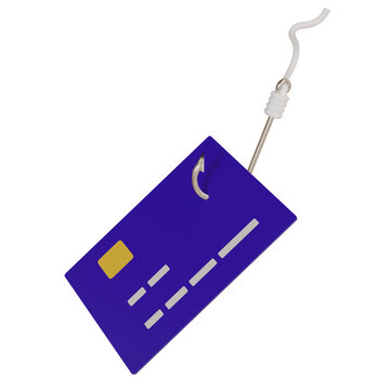3d render of fishing hook and cash card icon. concept photo illustration of phishing crimes that can steal the contents of balances at banks or credit cards
