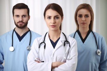 Fototapeta premium Medical team looking at camera together. Generative AI