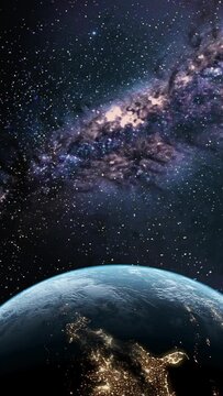 Earth in space. Vertical footage in 9:16 ratio. Smartphone and social media ready
