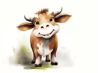 Cute cow, farm cartoon animals. Post processed AI generated image.