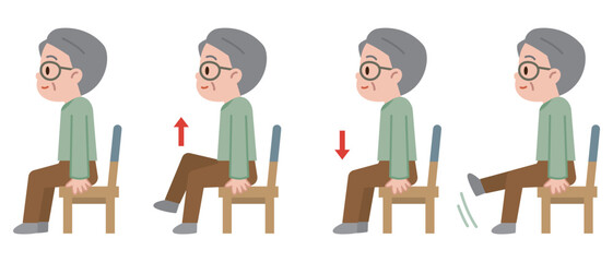 椅子を使用した運動をするシニア男性のイラスト