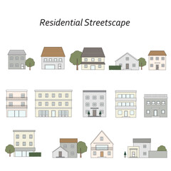 Fototapeta premium 住宅街のイラスト Residential Streetscape02
