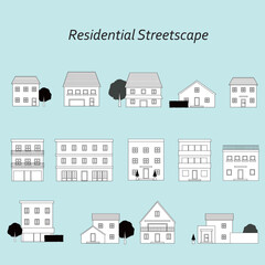 住宅街のイラスト　Residential Streetscape01
