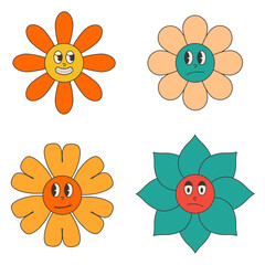 Fototapeta na wymiar Groovy Flower Retro. Funny happy daisy with eyes and smile. Isolated vector illustration. Hippie 60s, 70s style.Vector illustration