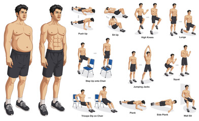 Man Body Transformation and 11 Workout Exercises
