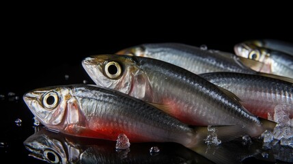 Obraz premium Sardines fish on ice in the market. Sardine fish. Generative Ai